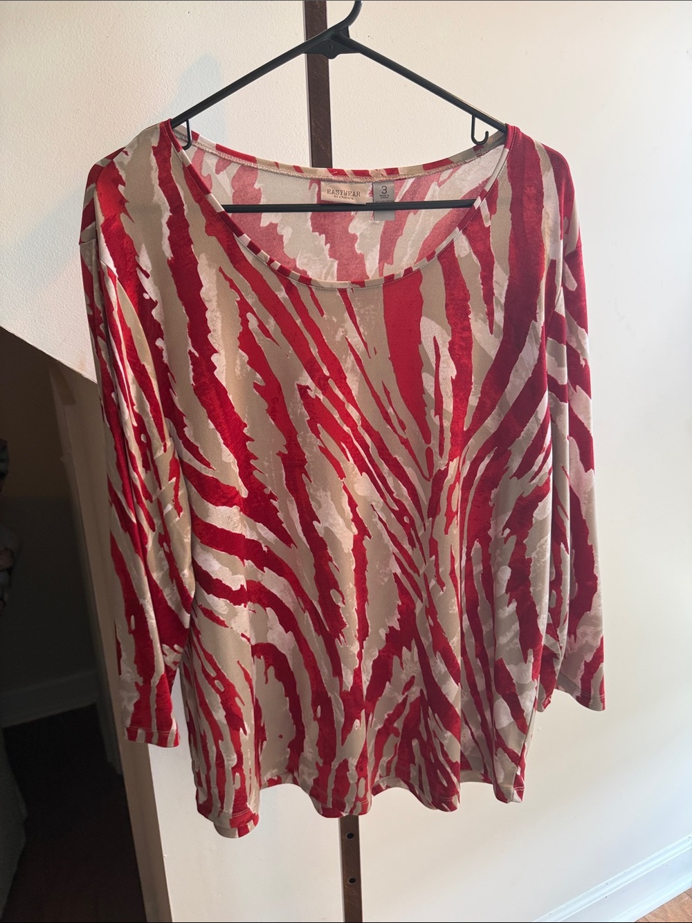 Chico's Red & Cream Zebra-Print Long Sleeve Top